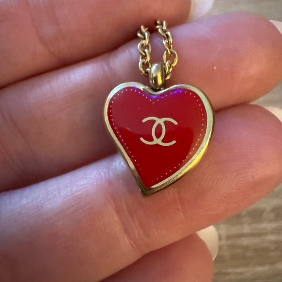 CHANEL Jewelry - CHANEL Red Heart Necklace with Gold Trim